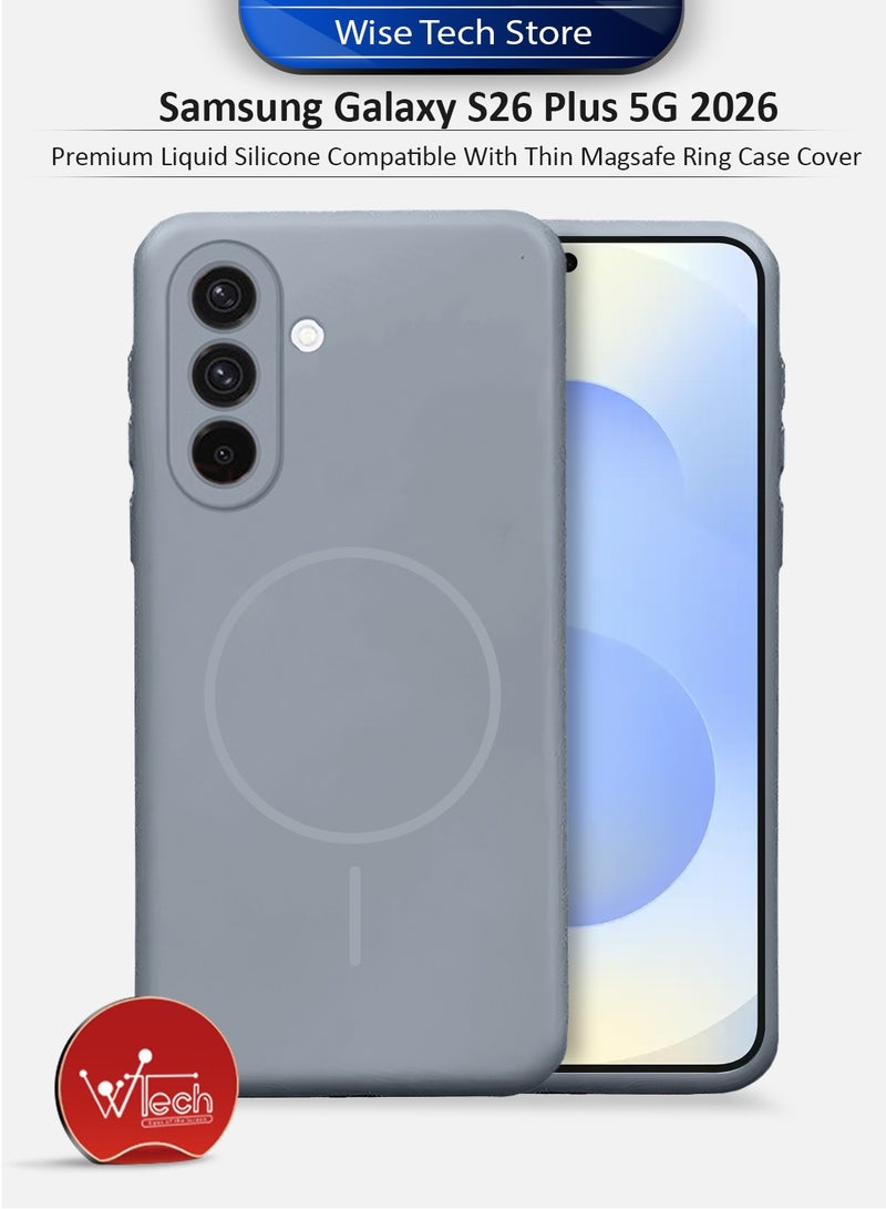 دبليو تيك غطاء حالة سامسونج جالاكسي S26 بلس 5G 2026 من السيليكون السائل الفاخر متوافق مع حلقة MagSafe الرقيقة (MCMPMN) - رمادي - Image 1